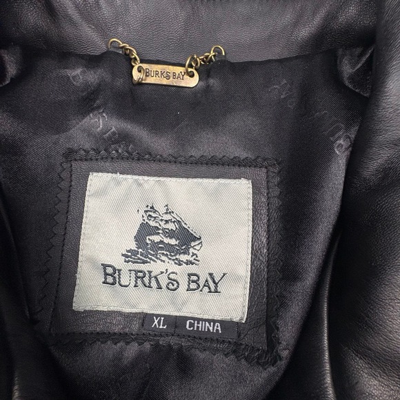 Burks Bay Mens XL Black Leather Bomber Jacket World Series Poker Patch Zip Up - Picture 5 of 15